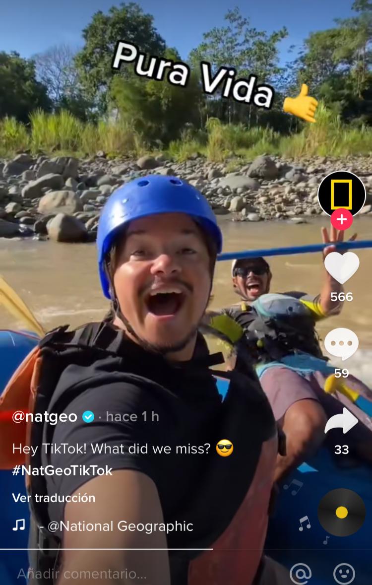 Primer video en Tik Tok de National Geographic es sobre Costa Rica